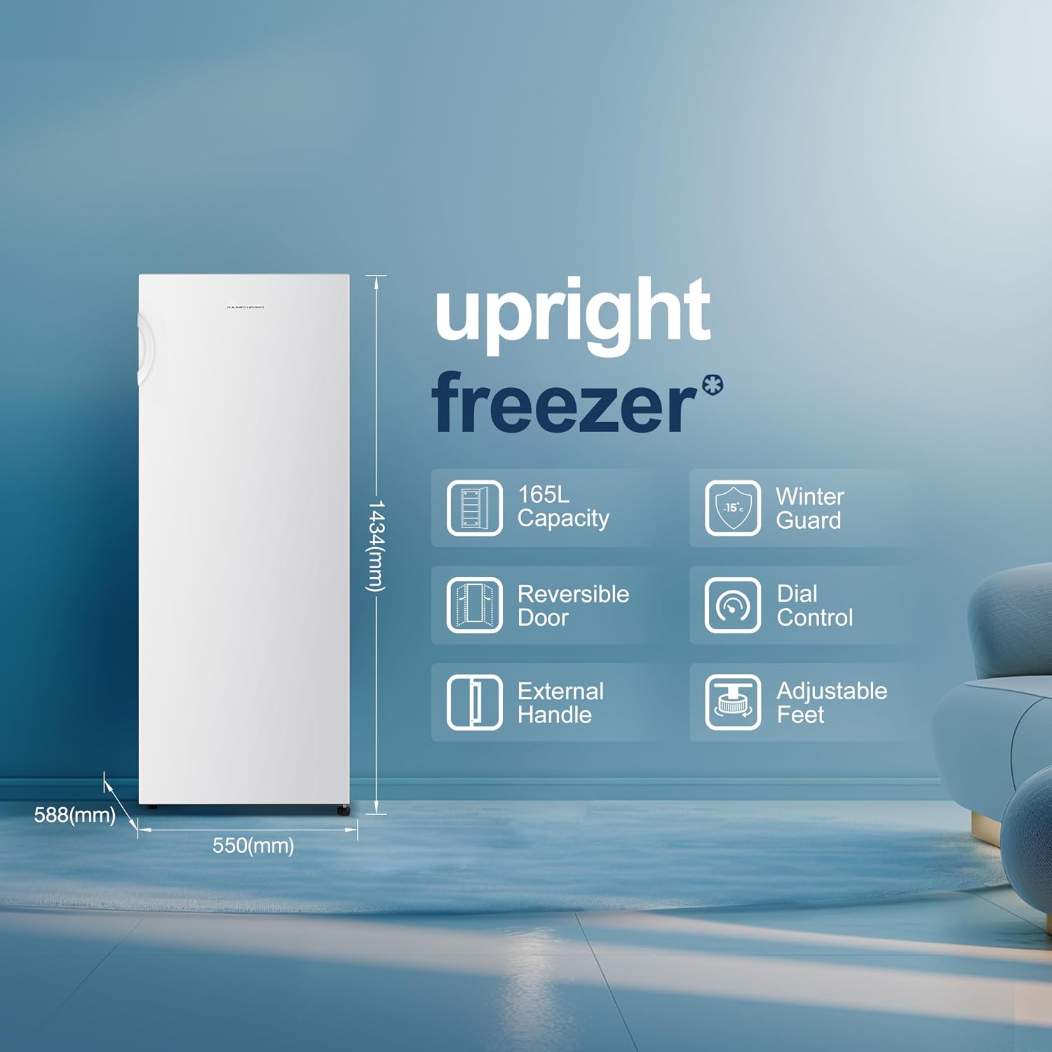 Freestanding Upright Freezer 165L 143Cm 5 Compartments Reversible Door White