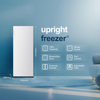 Freestanding Upright Freezer 165L 143Cm 5 Compartments Reversible Door White