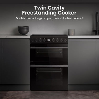 Electric Cooker 130L Double Oven Ceramic Hob A Rated Black