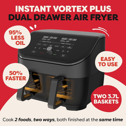Dual Basket Air Fryer 7.6L 1700W 8 Functions Black