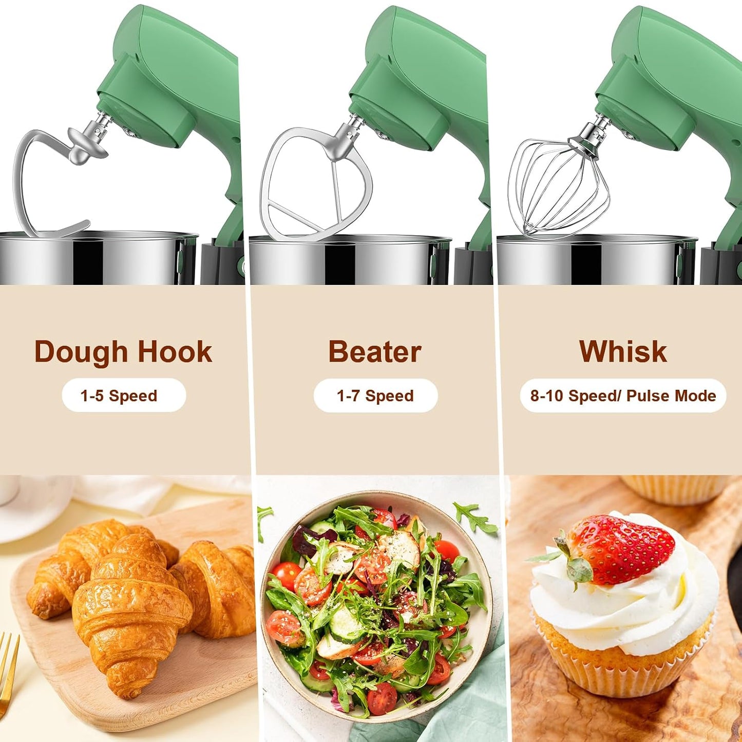 Stand Mixer 1500W 10 Speeds 5.5L Tilt-Head Greengray