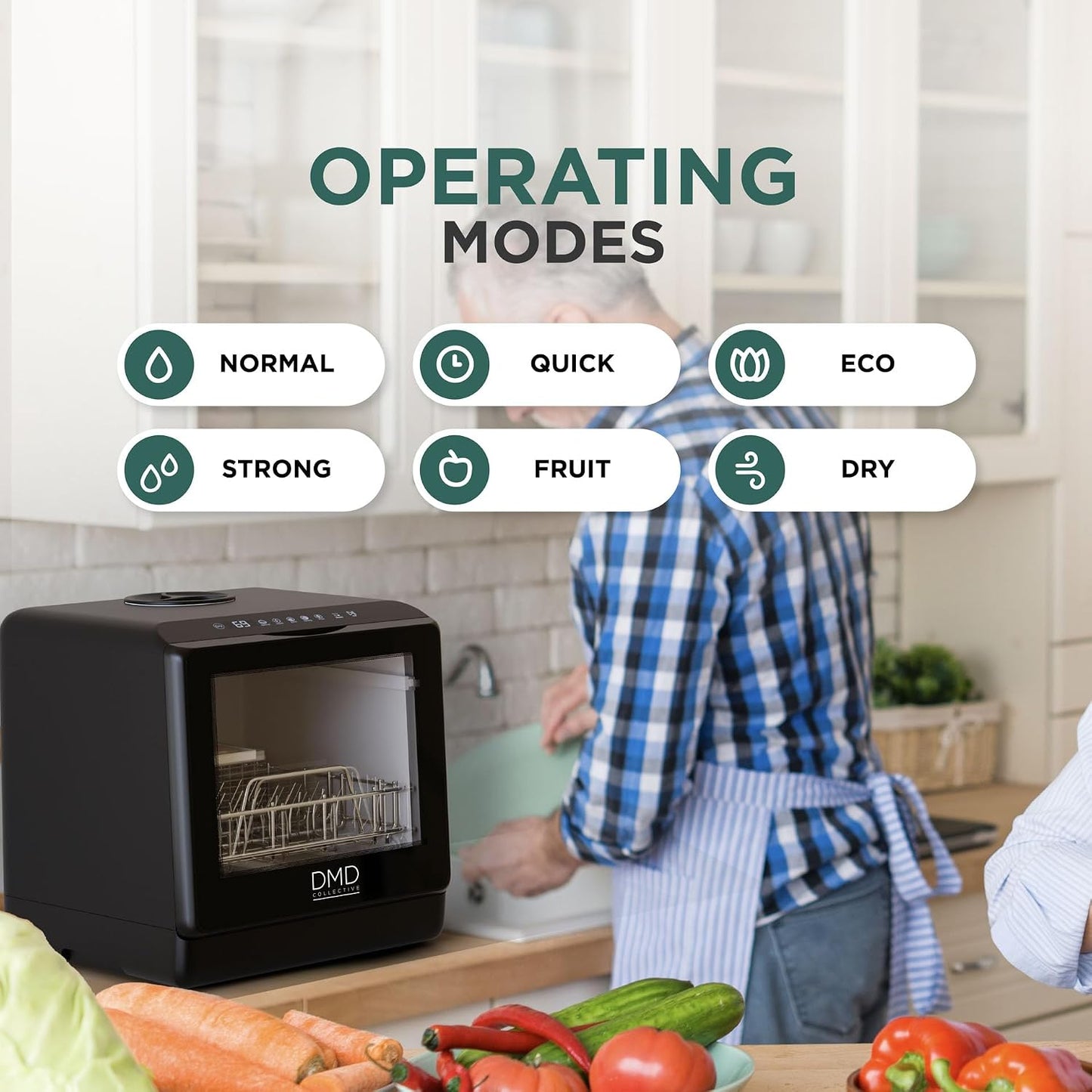 Mini Countertop Dishwasher 5L Touch Control LED Display 6 Programs Black