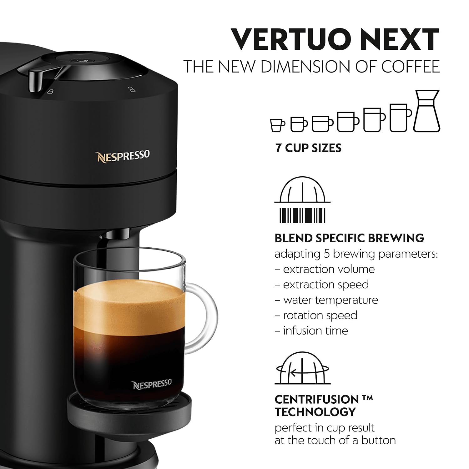 Automatic Pod Coffee Machine With One Touch Brewing 1.1L Matte Black