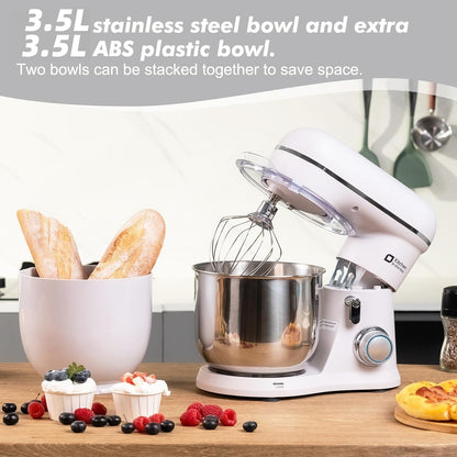 Mini Stand Mixer 3.5L 10 Speed 800W Dough Hook Whisk Beater Grey White
