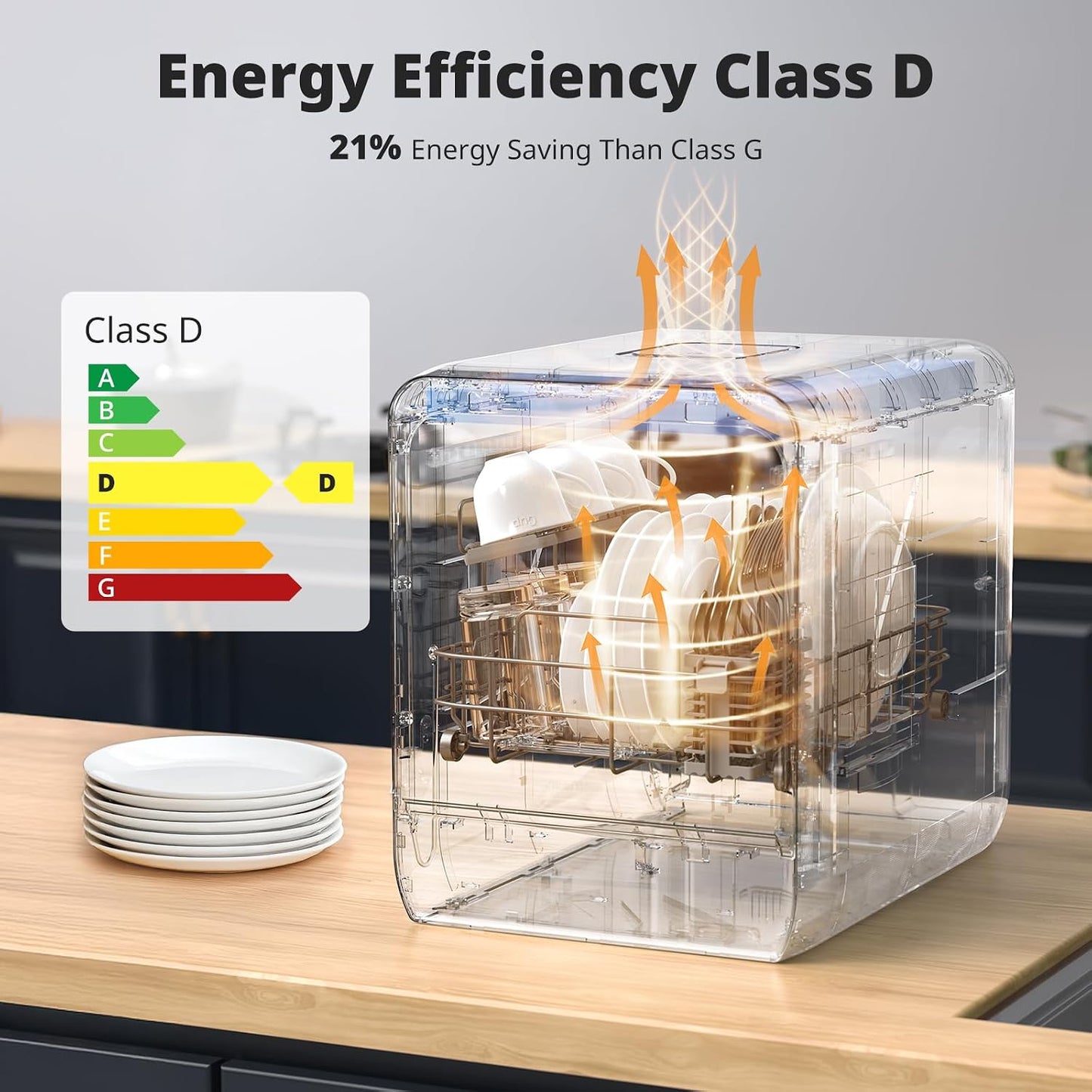 Portable Countertop Dishwasher 5L Tank 9 Programs 37cm Narrow White
