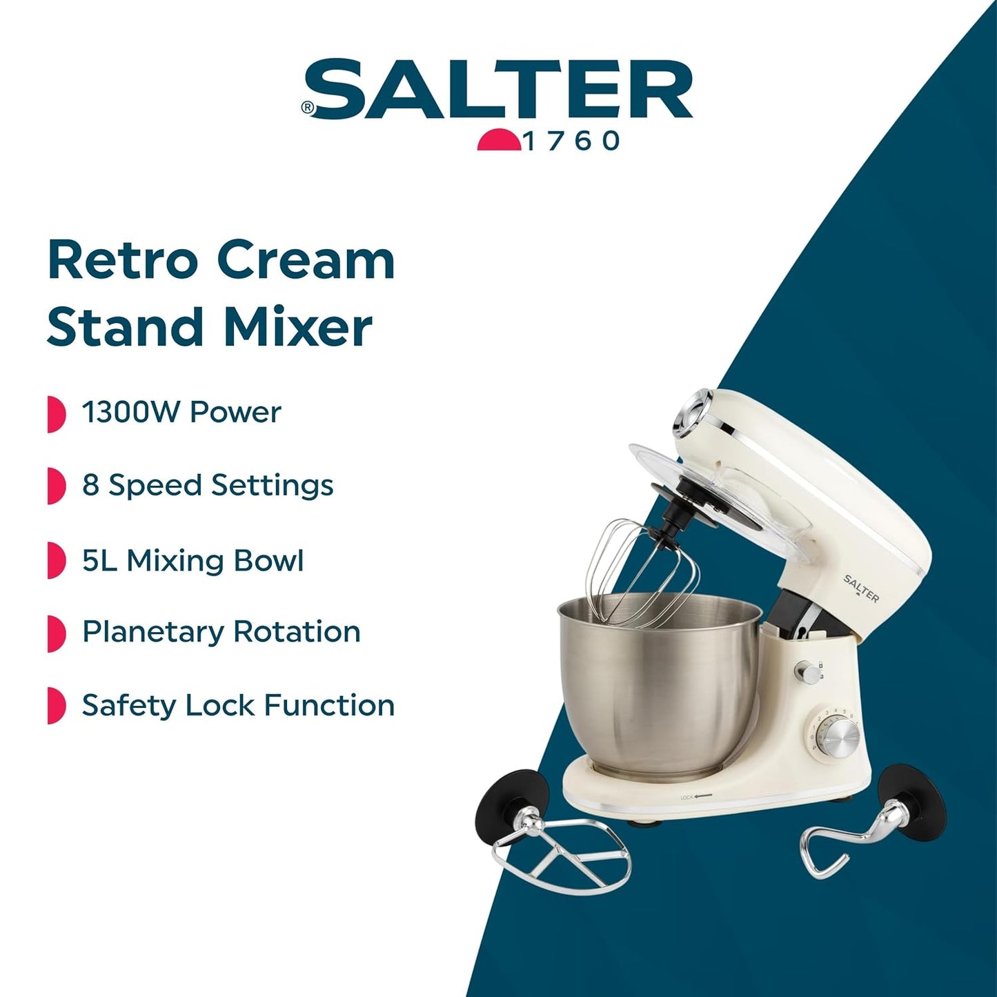 Stand Mixer 5L 1300W 8 Speed Cream