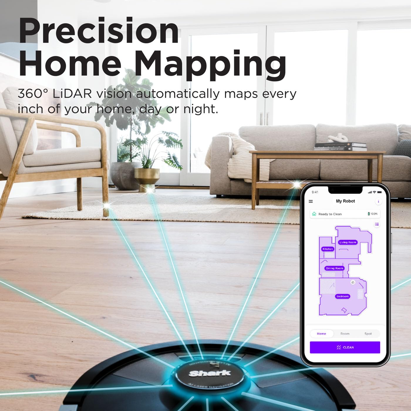 Robot Vacuum & Mop 2-in-1 Self-Empty LiDAR Mapping Edge Cleaning Black