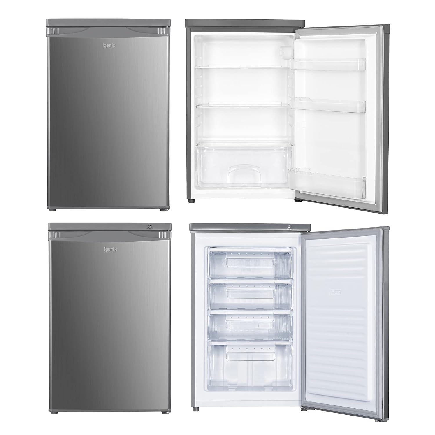 Freestanding Under Counter Fridge Freezer Set 136L 91L 55cm Inox