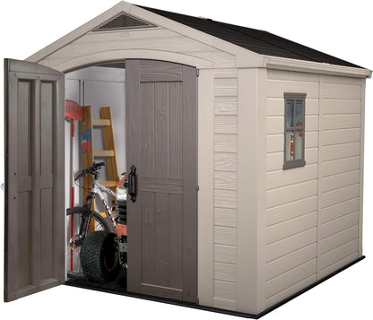 Plastic Garden Storage Shed 8 X 8 Ft Beige Double Doors Lockable