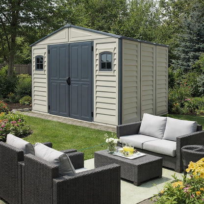Plastic Garden Storage Shed 10.5 X 8 Ft Double Doors Lockable Dark Grey