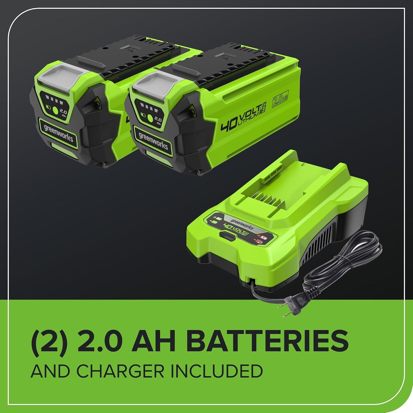 Cordless Lawn Mower 35cm 40L Bag 2x40V 2Ah Batteries Green