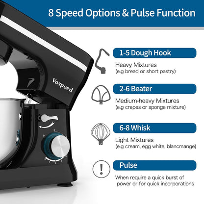 Stand Mixer 5-Quart 8-Speed 1000W Tilt-Head Black