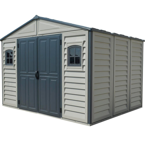 Plastic Garden Storage Shed 10.5 X 8 Ft Double Doors Lockable Dark Grey