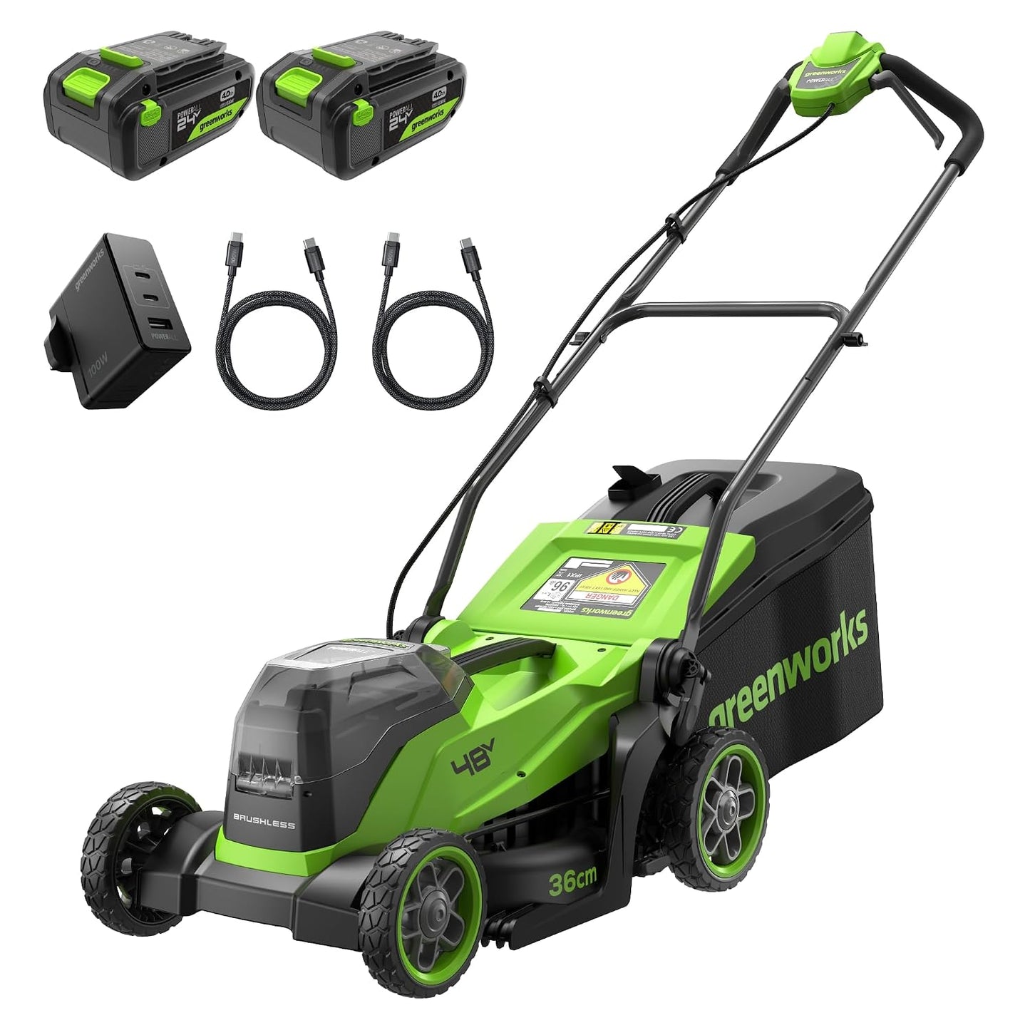 Cordless Lawn Mower 33cm 24V Brushless Motor 30L Bag 4Ah Battery