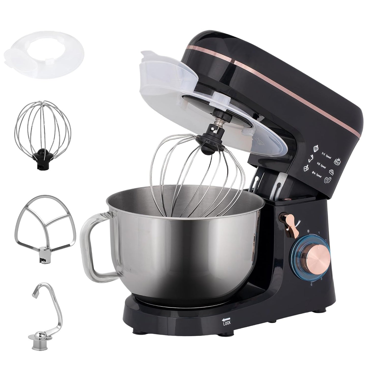 Stand Mixer 1400W 5L 6 Speeds Pulse Setting Stainless Steel Bowl White