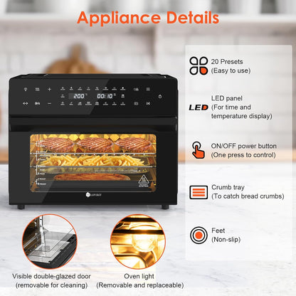 Air Fryer Oven 30L 1800W 20 Programs Rotisserie Black