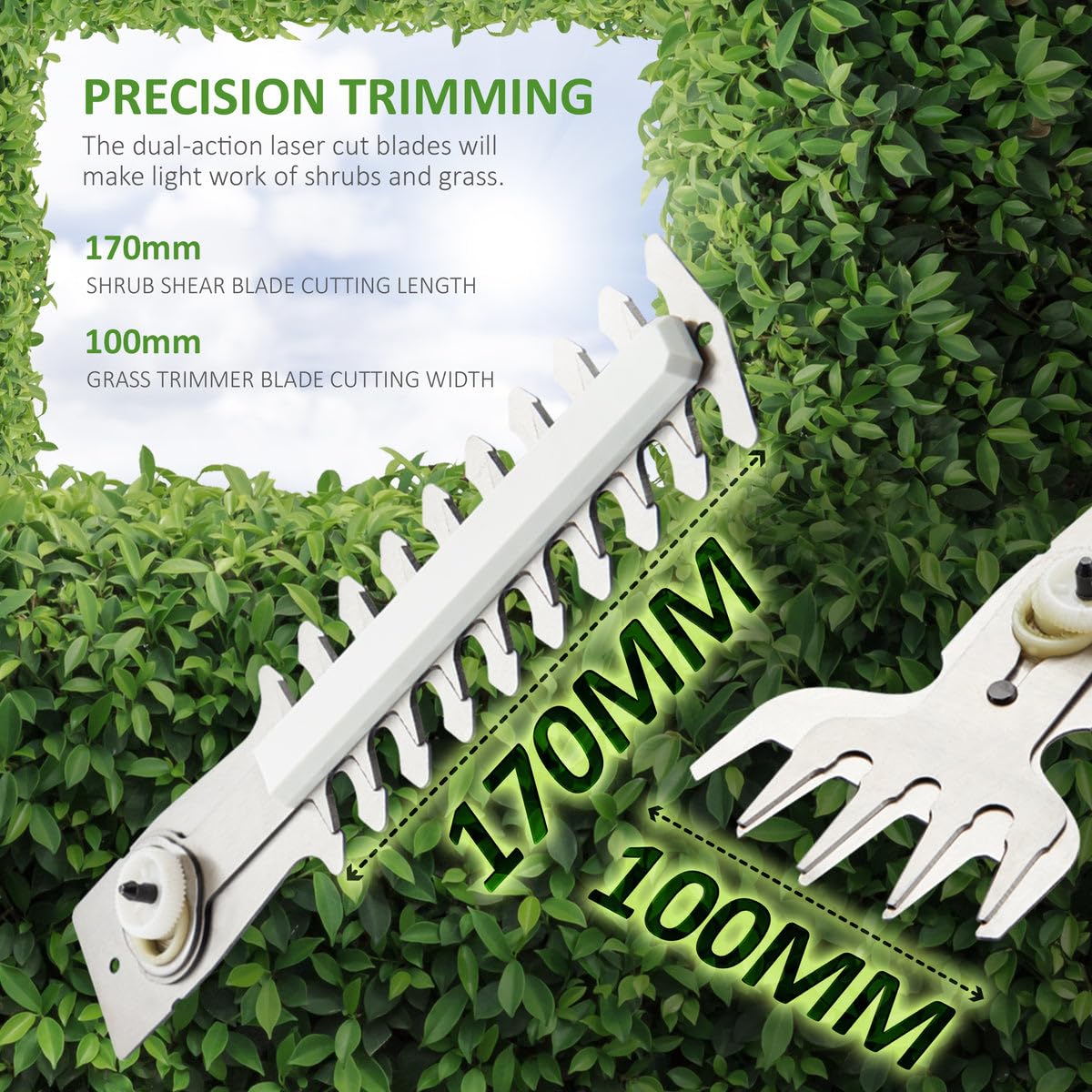 2-in-1 Cordless Hedge Trimmer & Grass Shear 7.2V 1500mAh 17cm Blade Black White