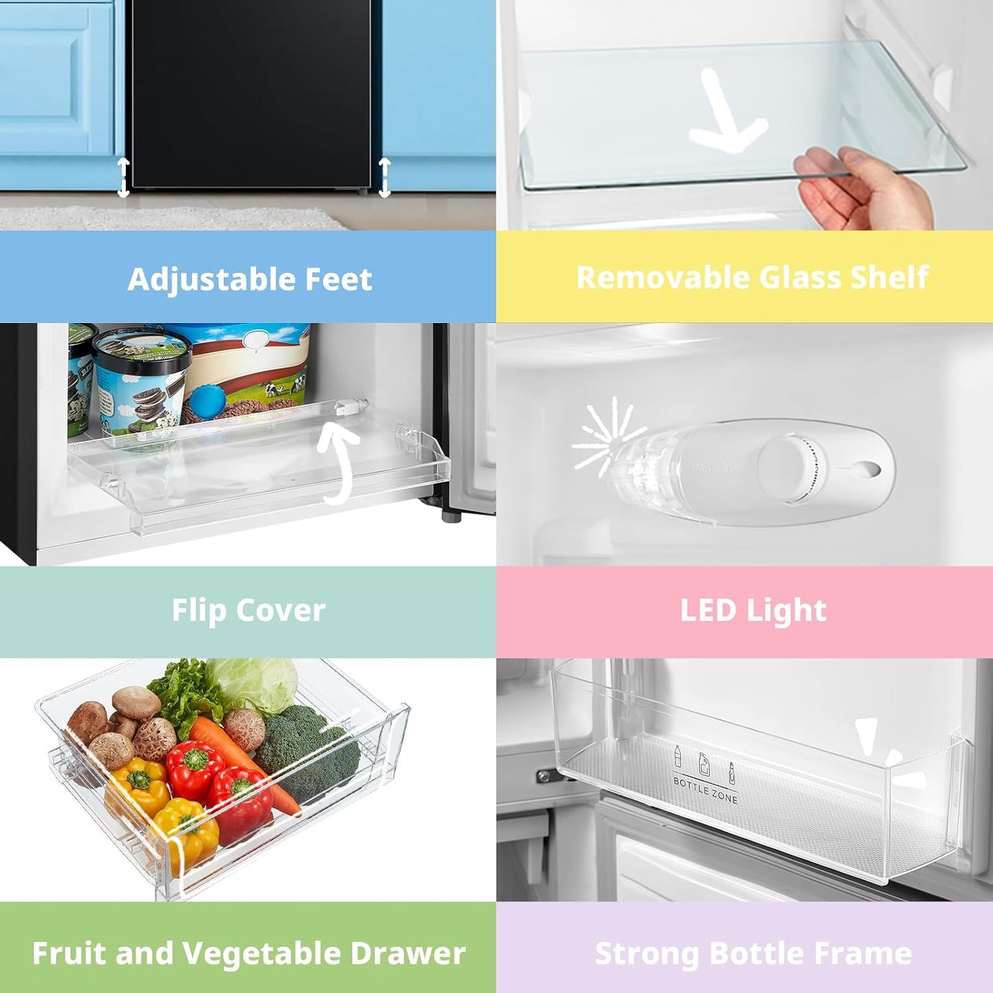 Freestanding Fridge Freezer 174L Low Frost Adjustable Thermostat LED Black