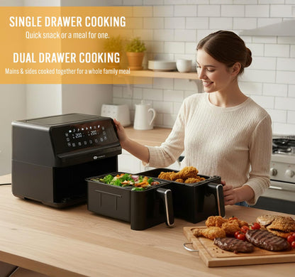 Dual Air Fryer 9L 2500W 8 Presets Digital Display Black