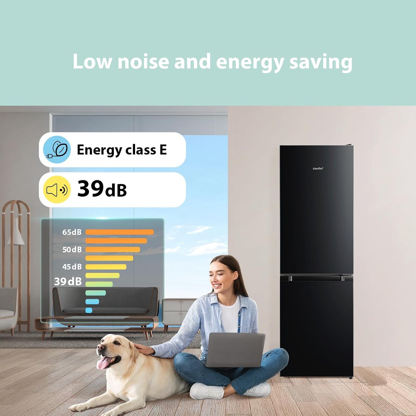 Freestanding Fridge Freezer 174L Low Frost Adjustable Thermostat LED Black