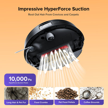 Robot Vacuum Cleaner with Mop 10,000 Pa Suction Dual Anti-Tangle Brushes Black