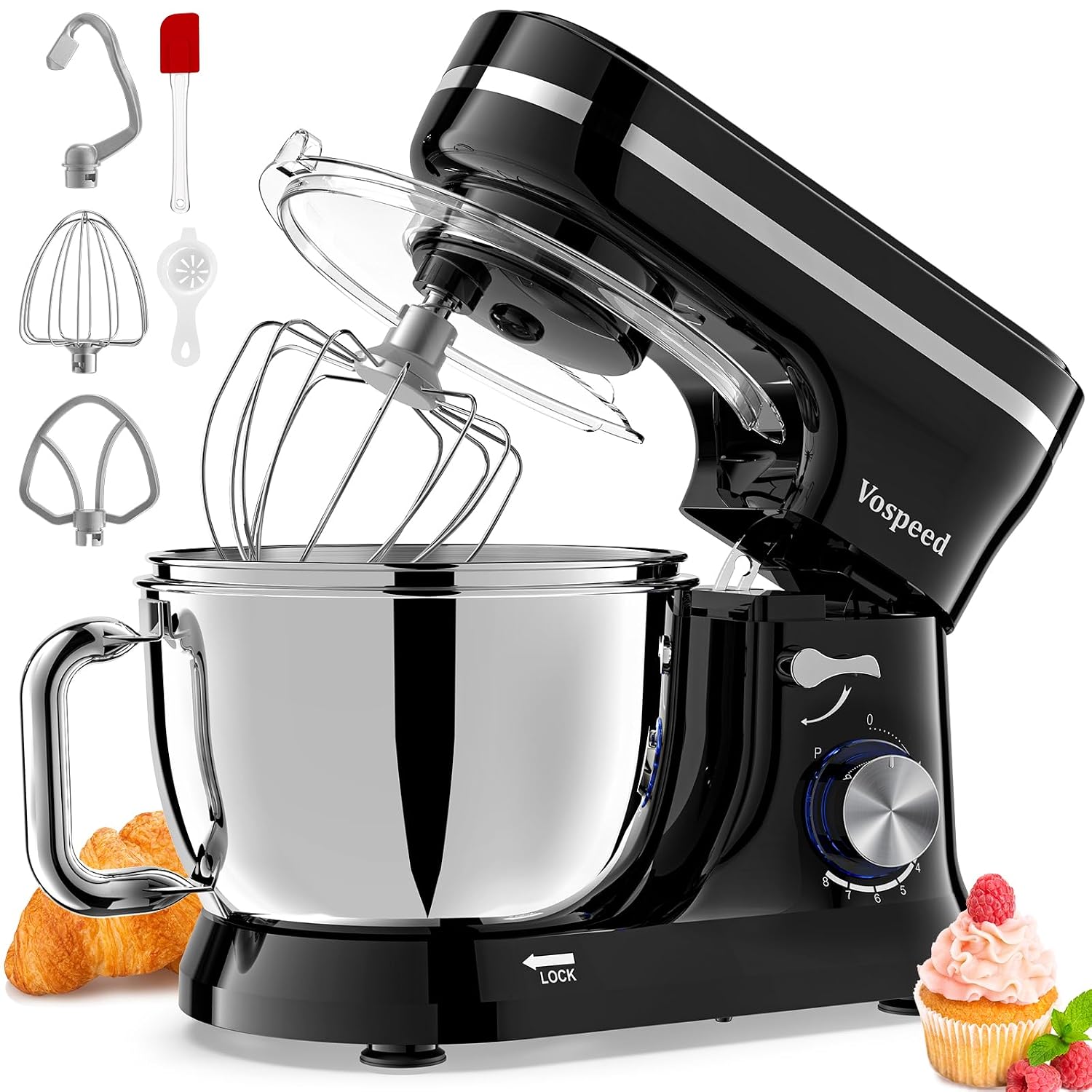 Stand Mixer 4.5L+5L Bowls 8-Speed 1000W Tilt-Head Blue