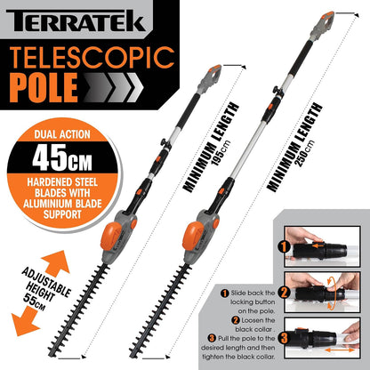 Corded Pole Hedge Trimmer 550W 2.5m Telescopic 45cm Blade 4-Position Head