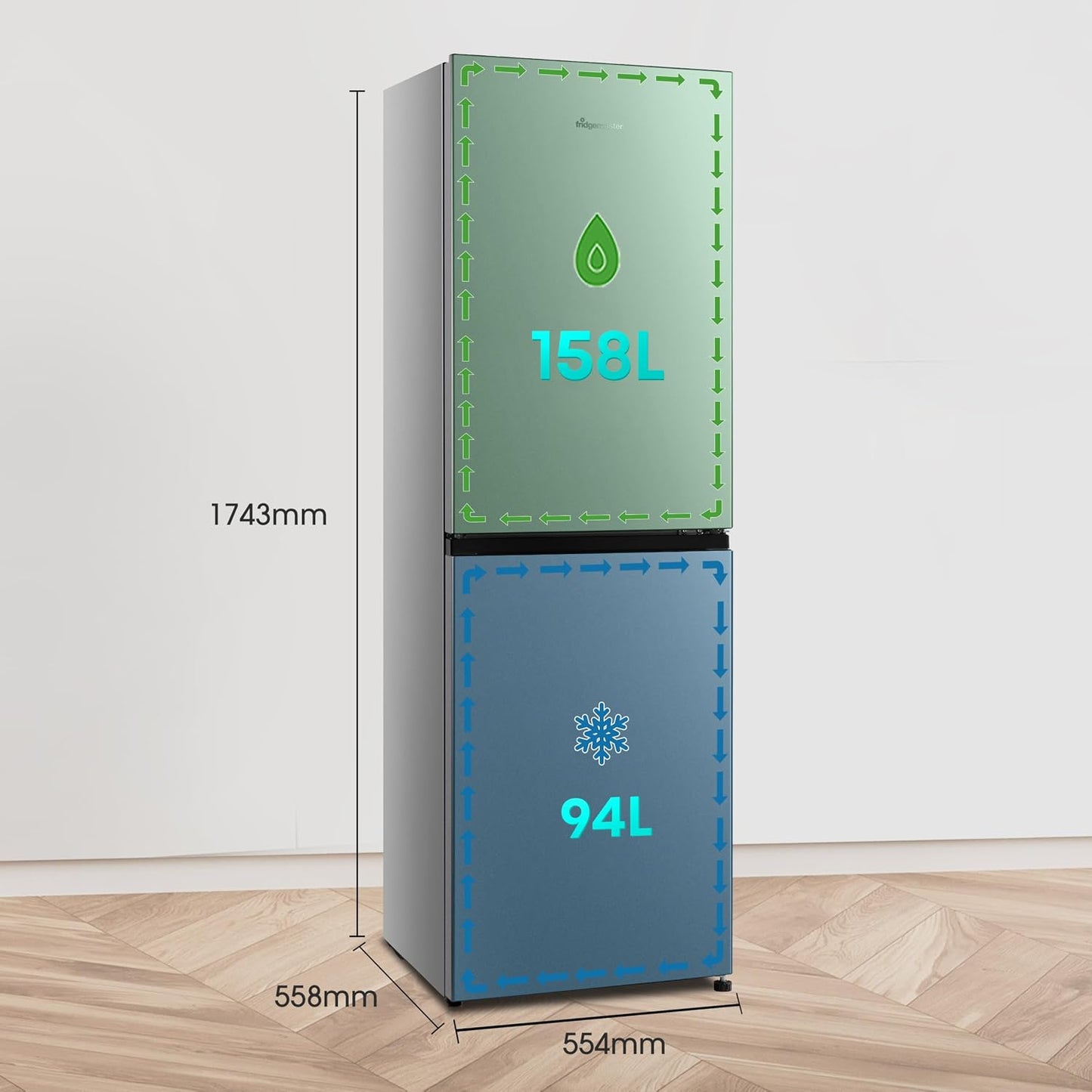 Freestanding Fridge Freezer 252L 50/50 No Frost LED Silver