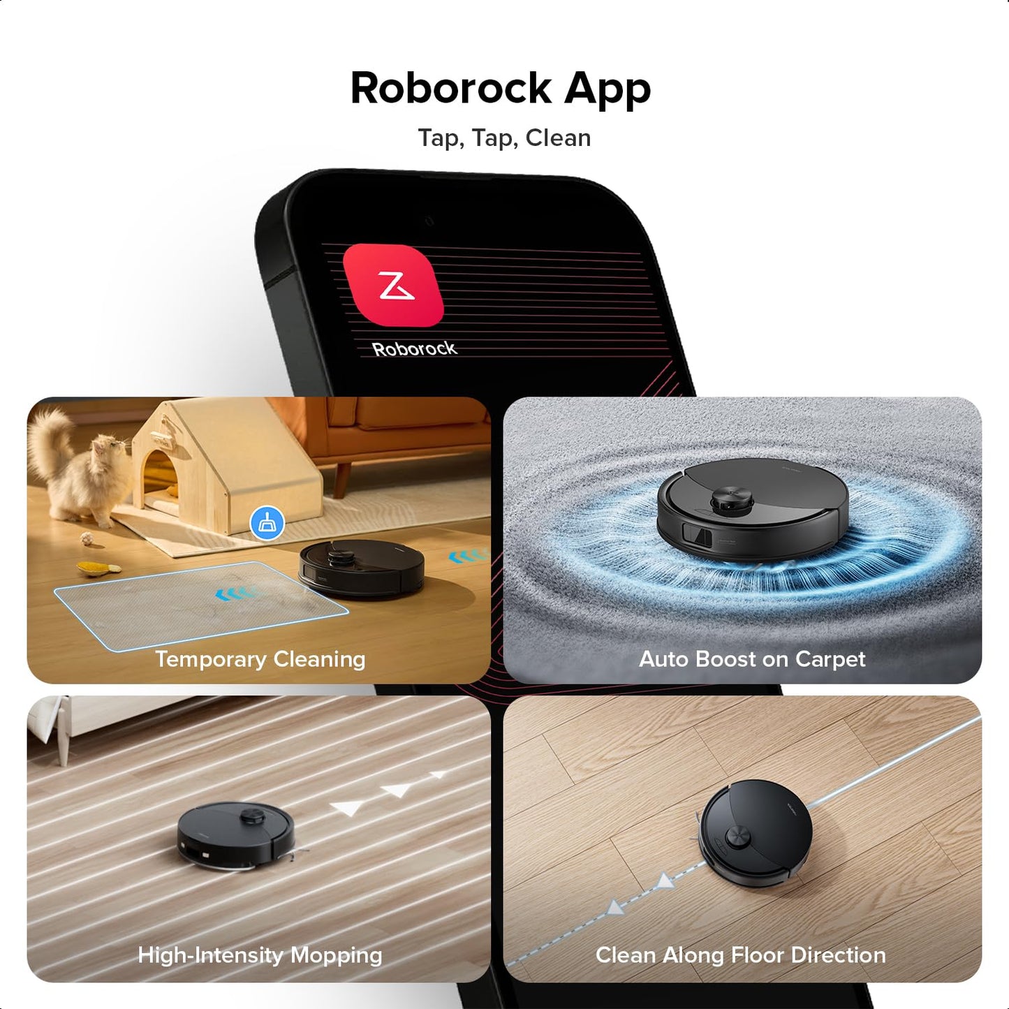 Robot Vacuum Cleaner with Mop 10,000 Pa Suction Dual Anti-Tangle Brushes Black