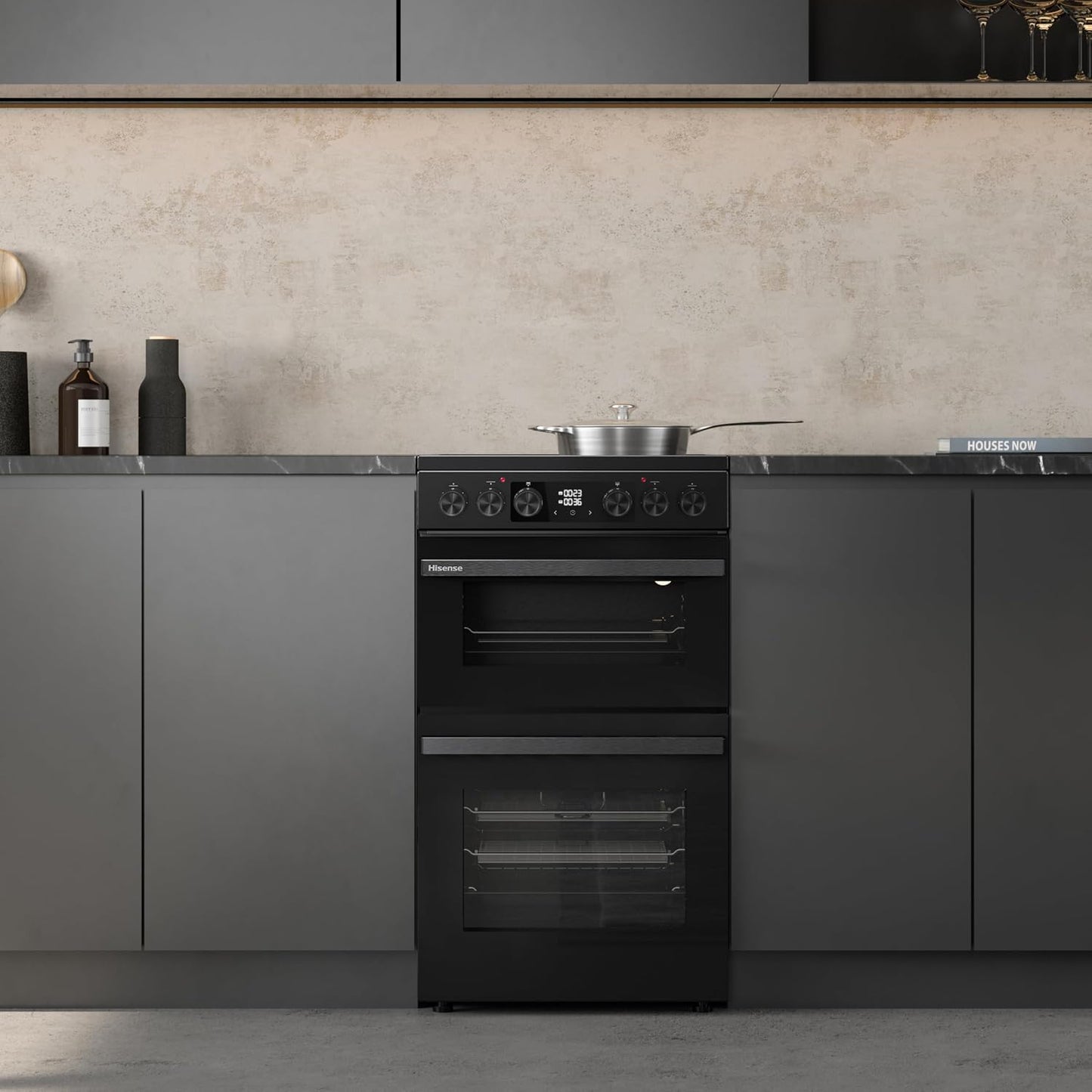 Electric Cooker 69L/43L Double Oven Air Fry Mode Ceramic Hob Black
