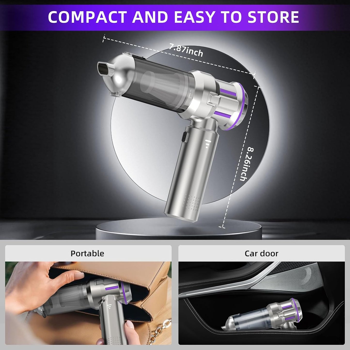 Handheld Vacuum Cleaner 22000Pa 3 Speed Brushless Motor Cordless Silver
