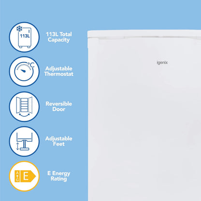Under Counter Fridge 97L Freestanding With Reversible Door White