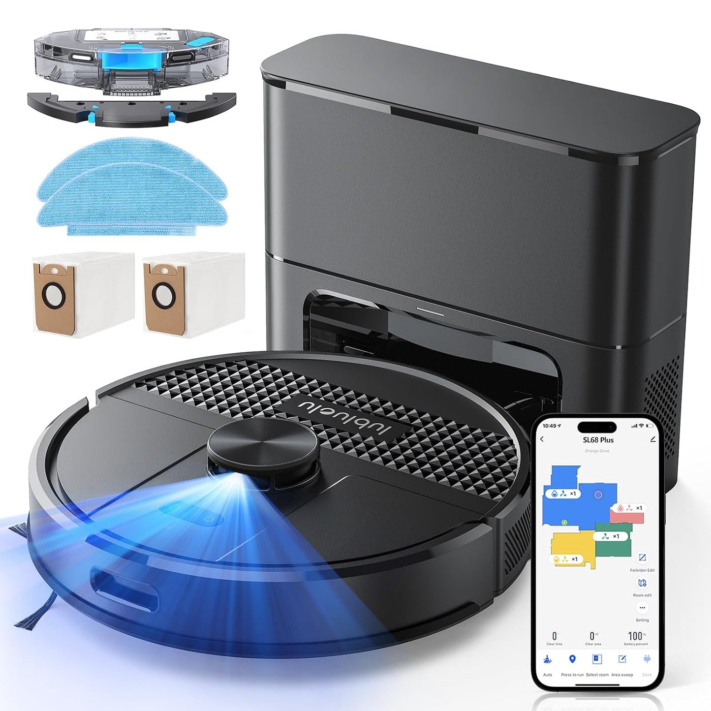 Robot Vacuum And Mop 5500Pa LiDAR Navigation 5 Maps Black