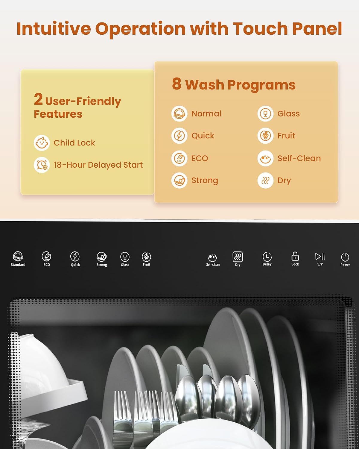 Countertop Dishwasher 5L 8 Programs With Water Softener Black