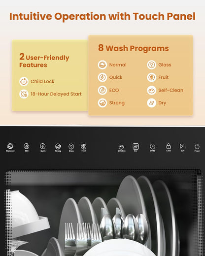 Countertop Dishwasher 5L 8 Programs With Water Softener Black