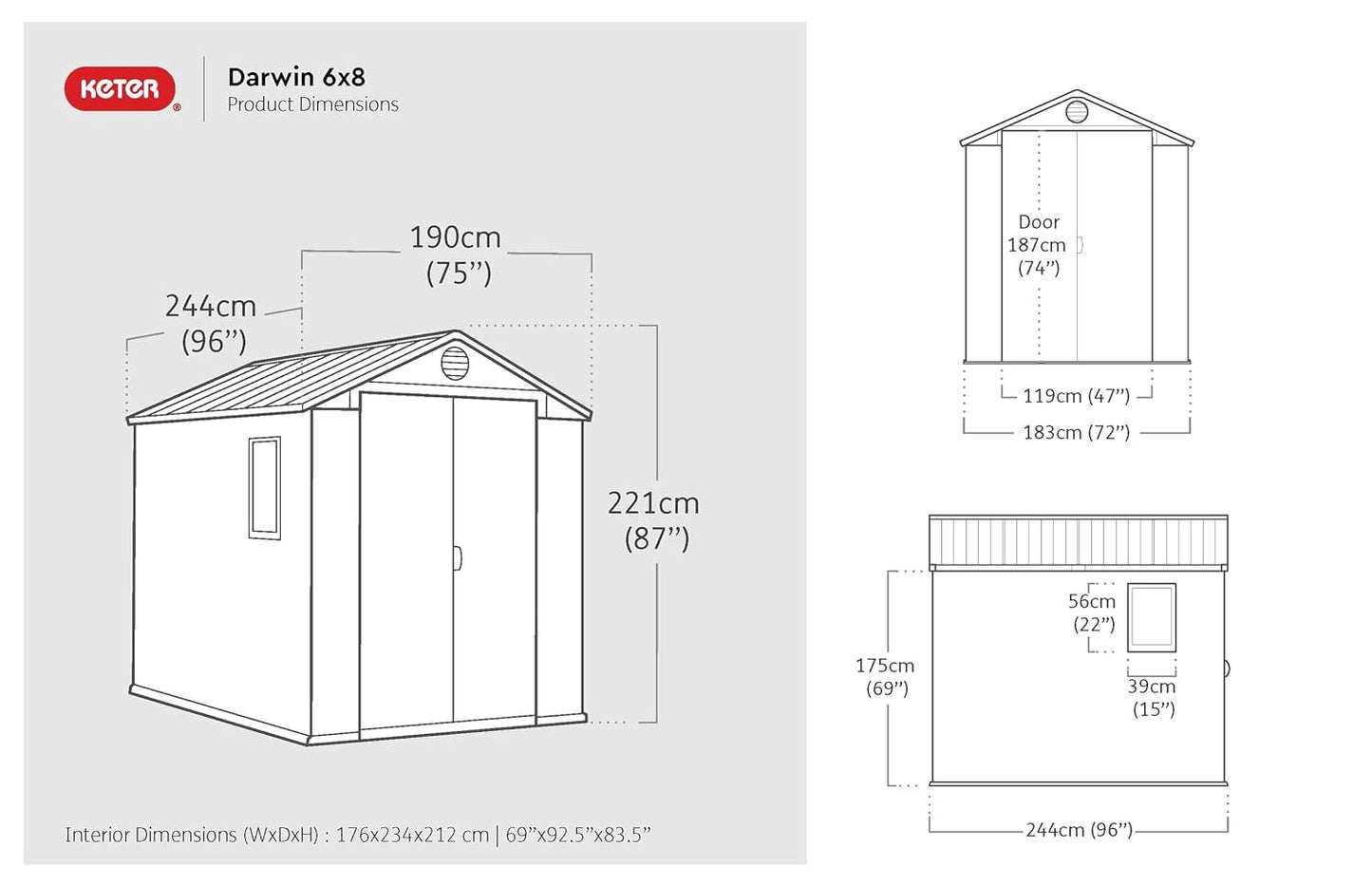 Resin Garden Storage Shed 8 X 6 Ft Brown Double Doors Lockable