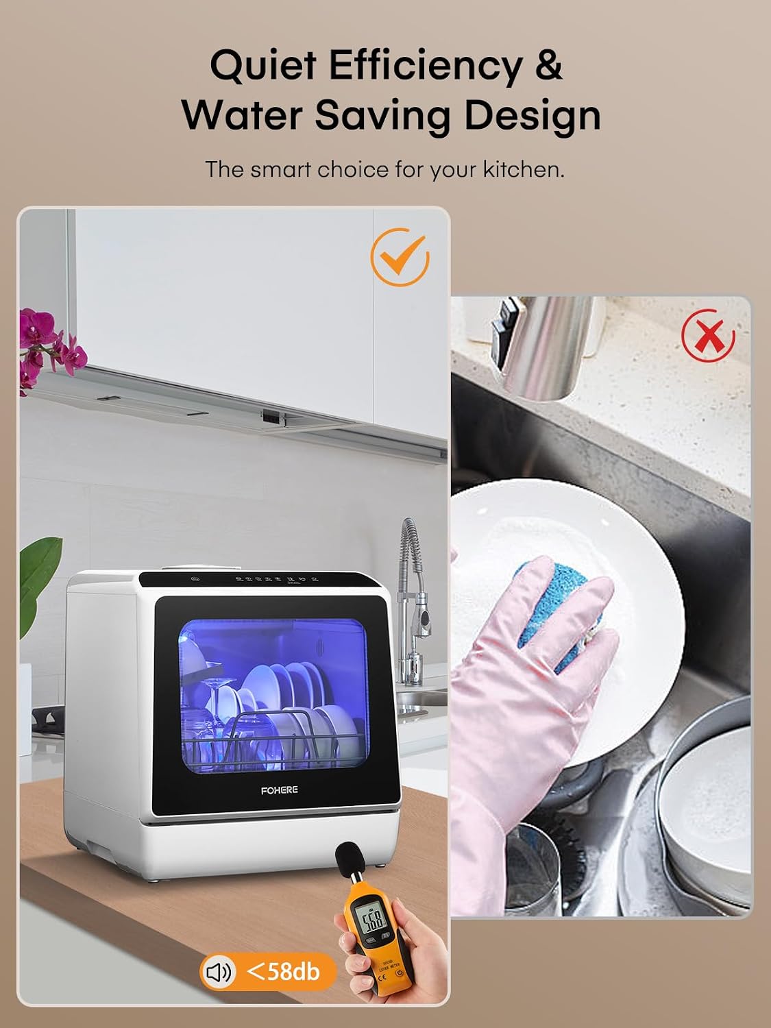 Countertop Dishwasher 5L 6 Programs Delay Start Air Dry White