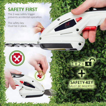 2-in-1 Cordless Hedge Trimmer & Grass Shear 7.2V 1500mAh 17cm Blade Black White