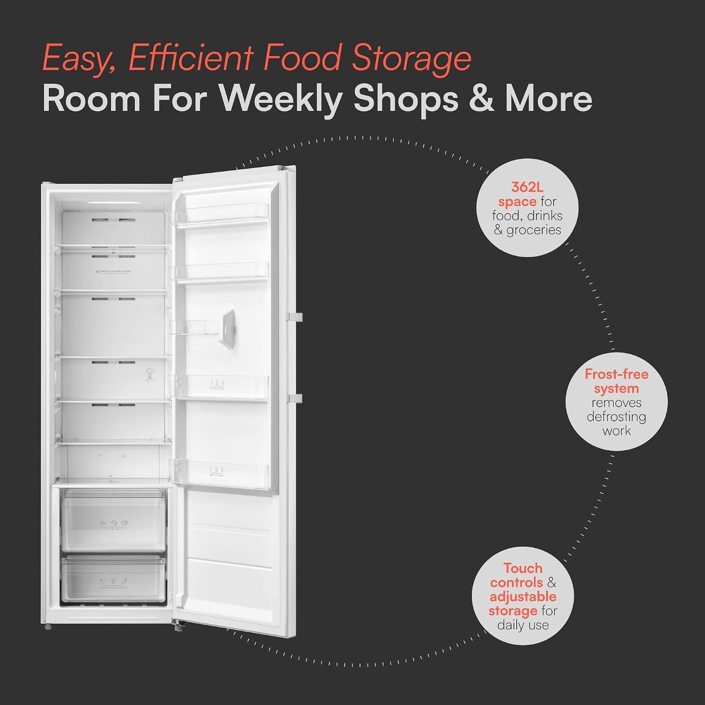 Freestanding Larder Fridge 362L Frost Free White