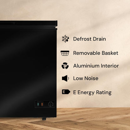 Chest Freezer 95L Slimline 47.5cm Manual Defrost Black