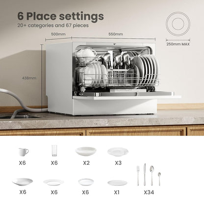 Table Top Dishwasher 6 Place Settings 6.5L LED Display Delay Start White