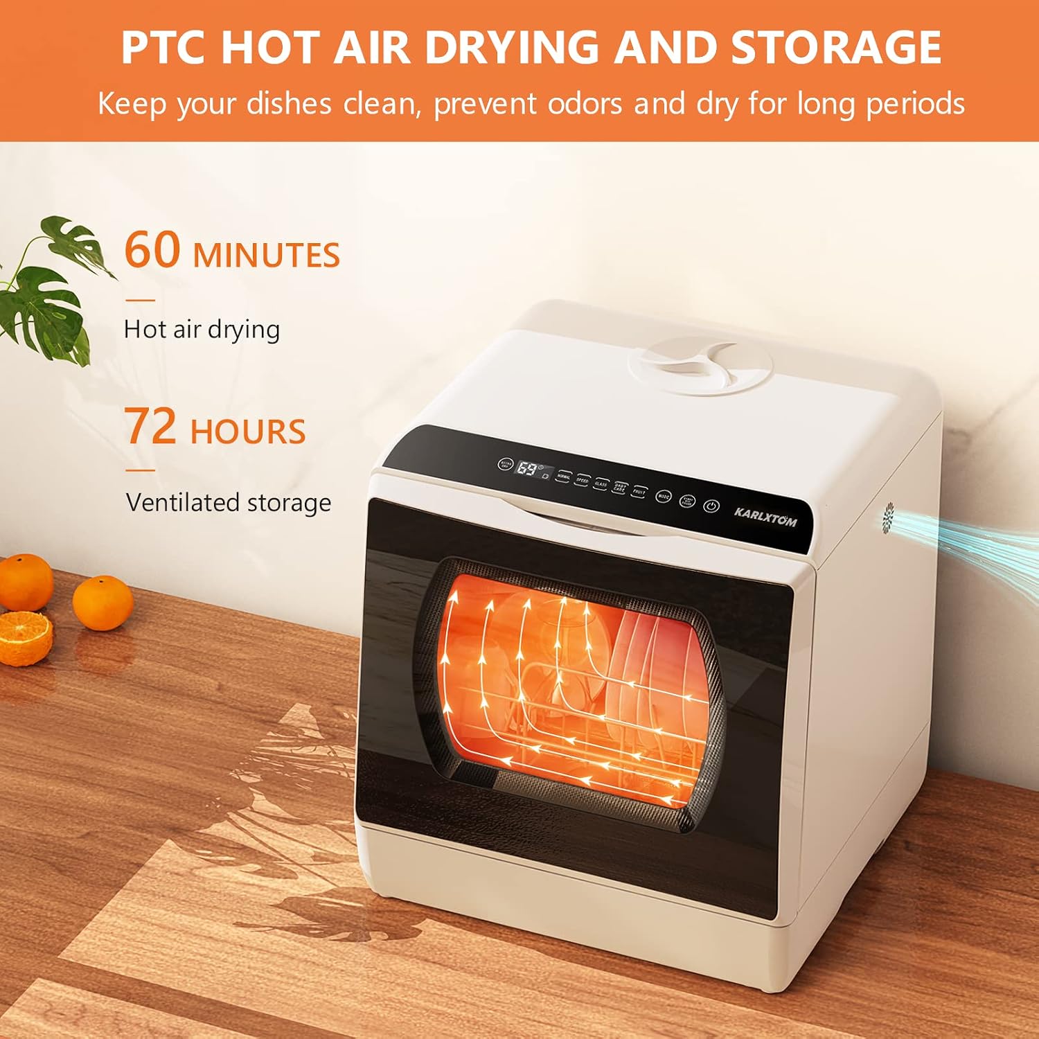 Table Top Dishwasher 6 Programs Touch Control Auto-Drying Baby Care Fruit Wash White