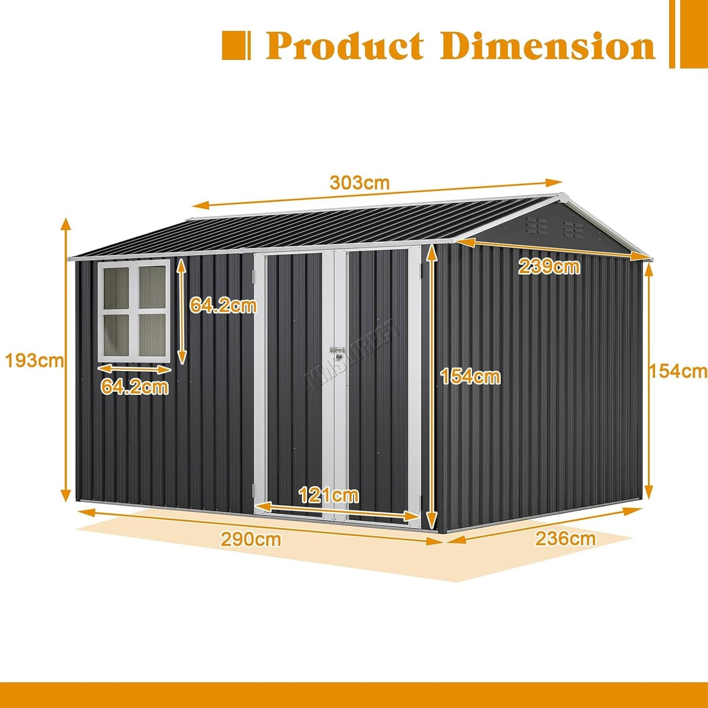 Garden Storage Shed 10 X 8 Ft Anthracite Metal Apex Roof