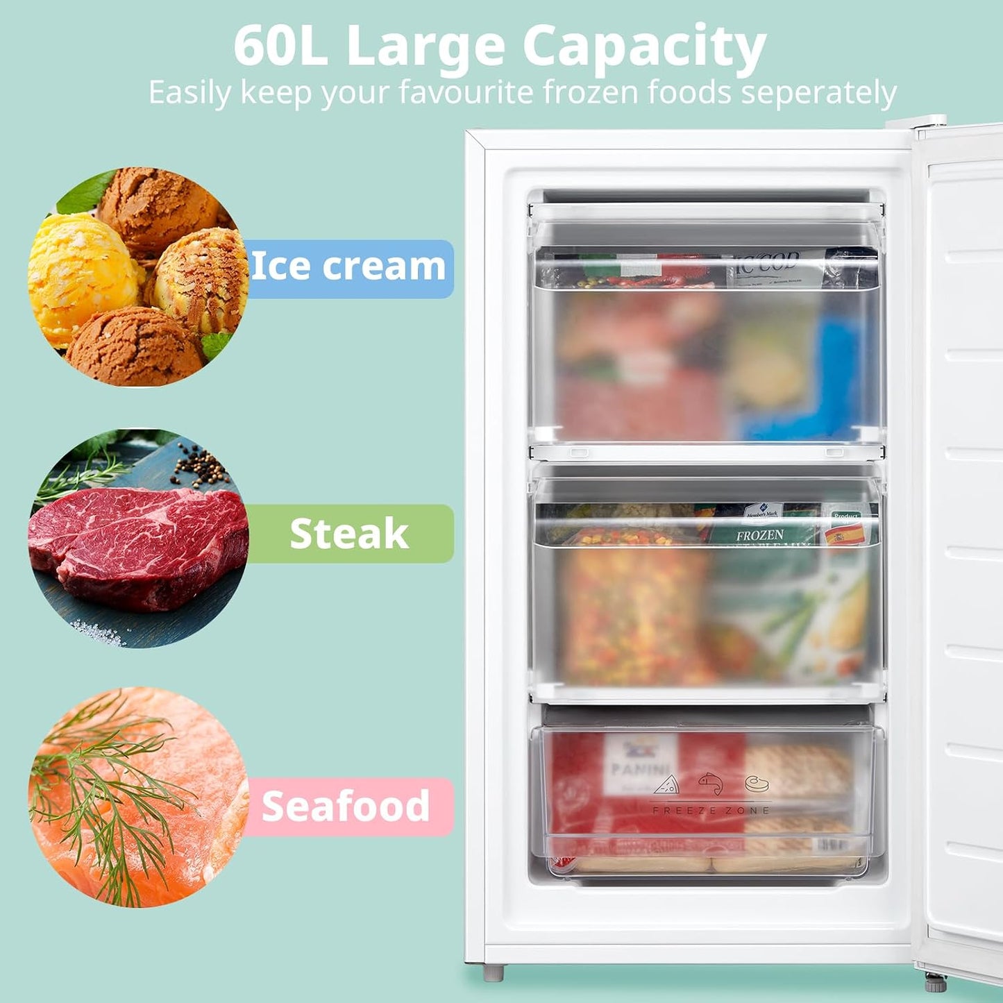 Under Counter Freezer 60L Freestanding With Reversible Door White