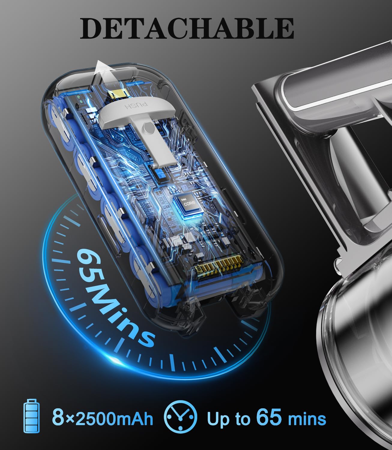 Stick Vacuum 350W 2500mAh 60 Min Runtime Anti-Tangle Grey