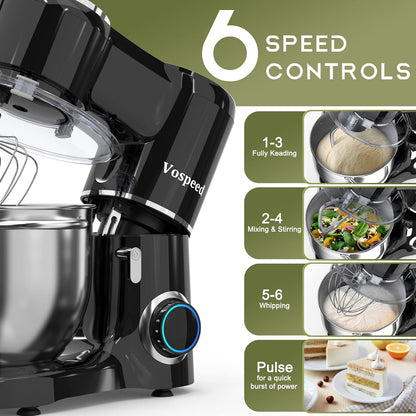 Stand Mixer 8L 6 Speeds Tilt-Head Stainless Steel Bowl Black