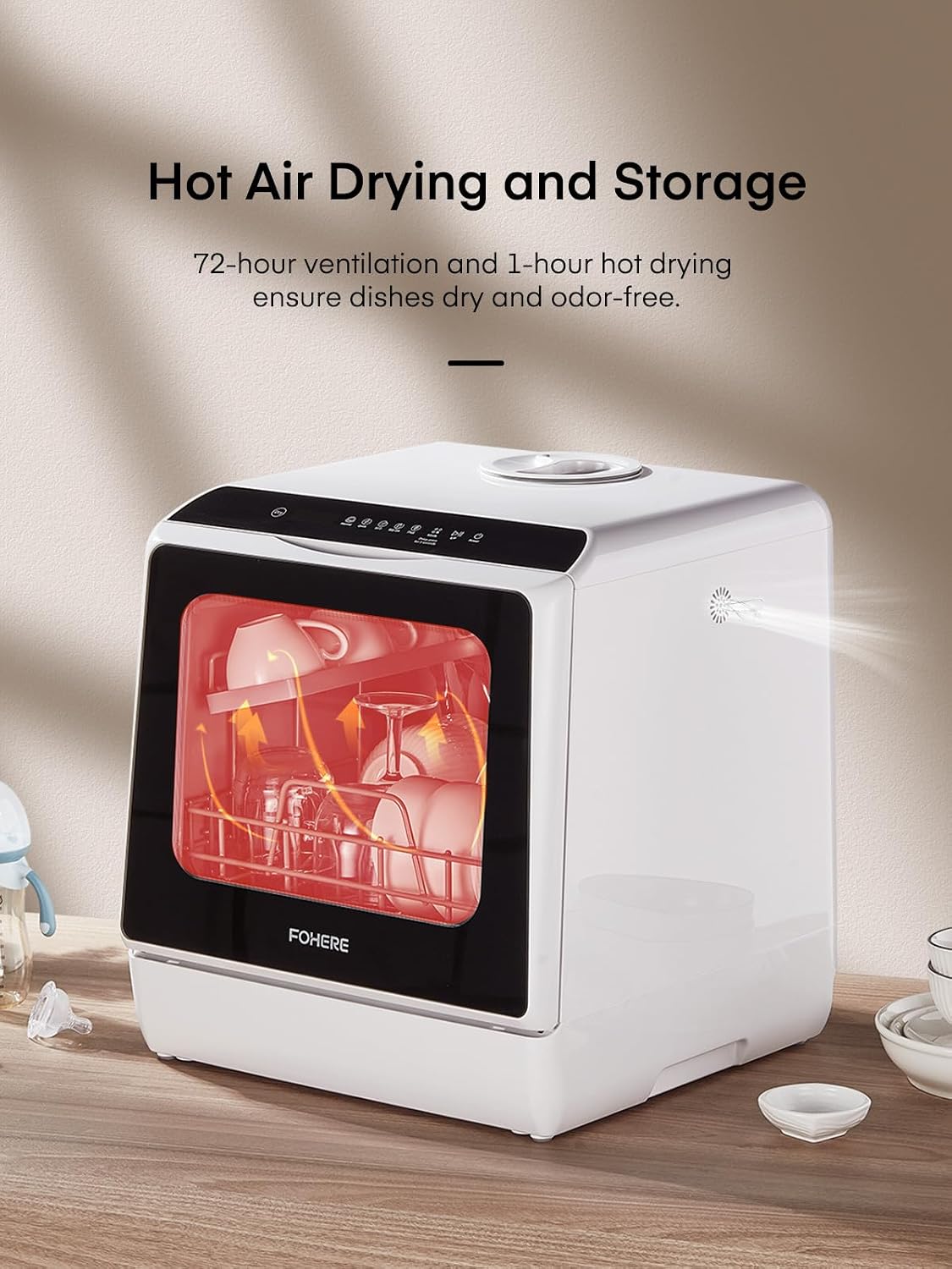 Countertop Dishwasher 5L 6 Programs Delay Start Air Dry White
