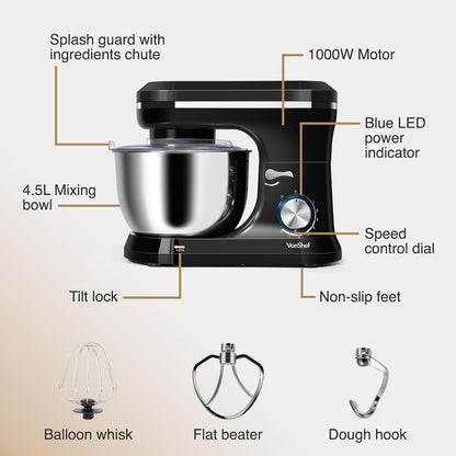 Stand Mixer 4.5L 1000W 8 Speeds With Pulse Function Black
