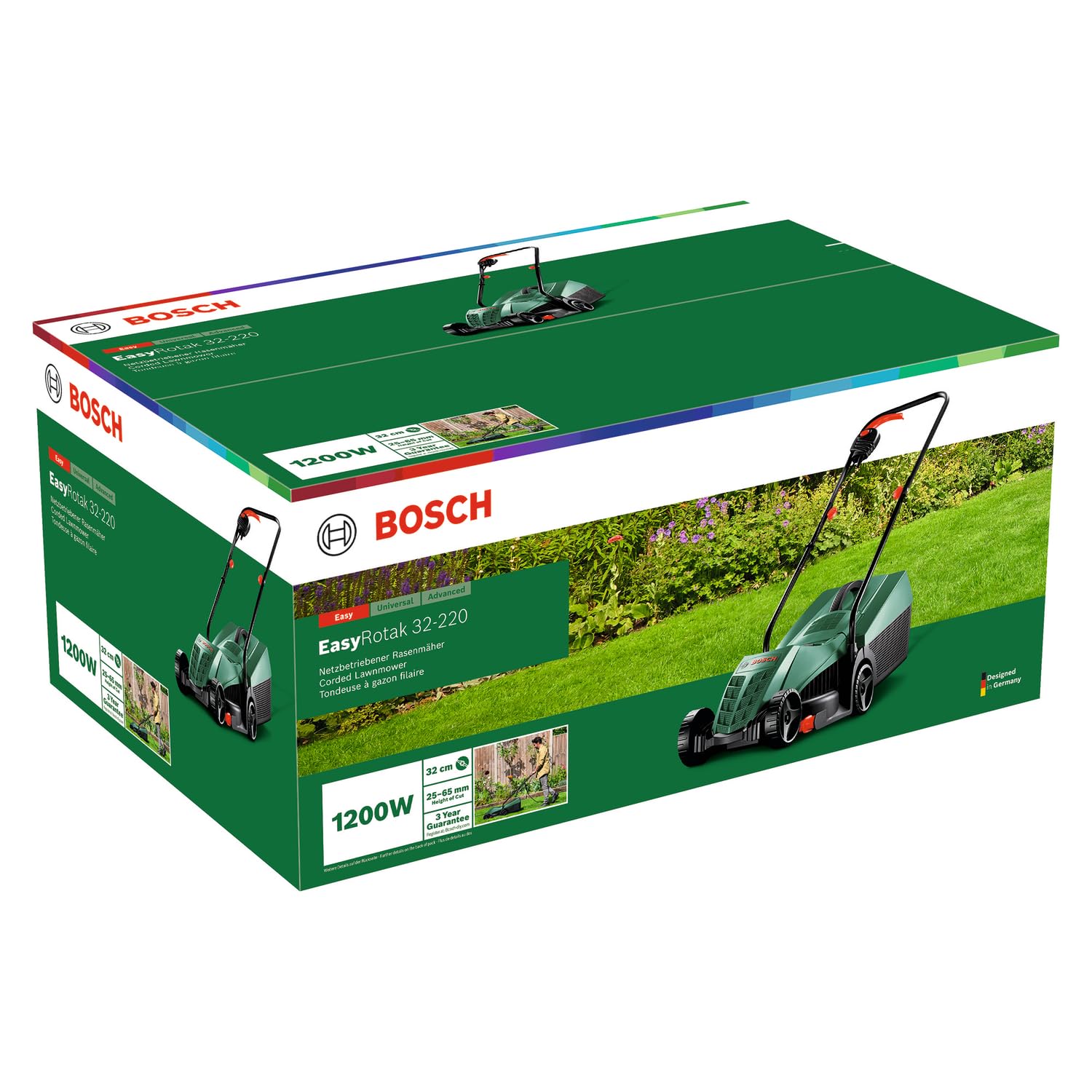 Corded Lawn Mower 32cm 1200W 31L Grass Box Extra Blade