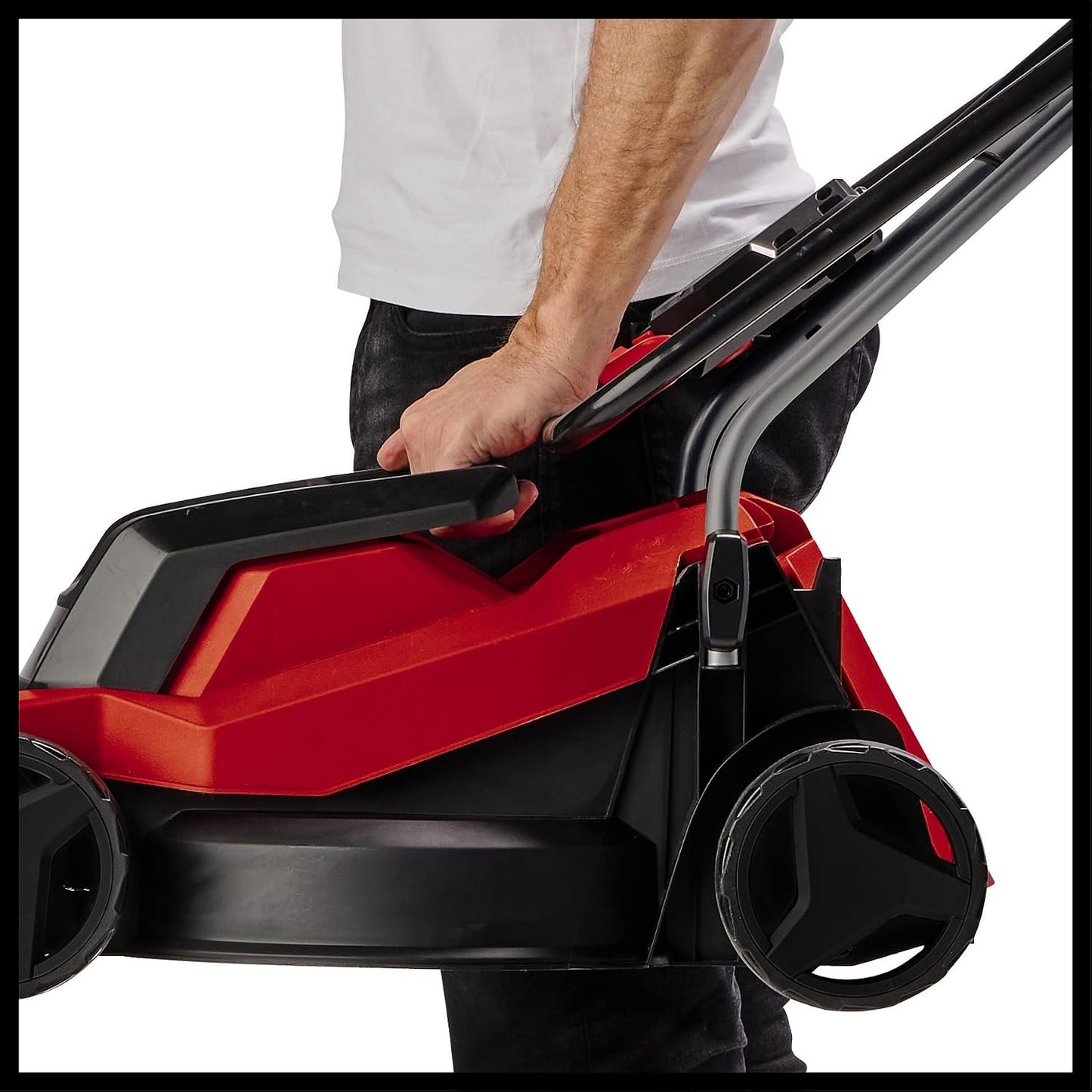 Electric Lawn Mower 32cm 1000W 30L Grass Box 3 Cutting Heights Red Black